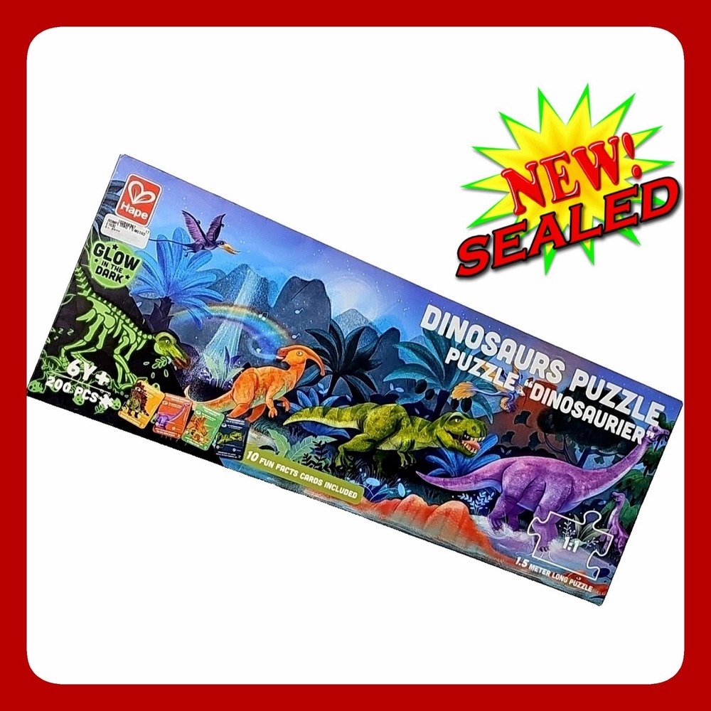 Hape Dinosaur Glow In The Dark Floor Puzzle 200 Pcs 1.5 Meter Long Learning NWT